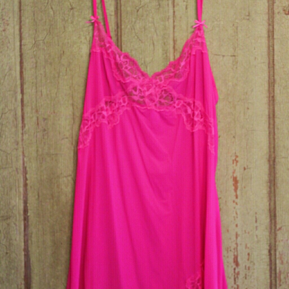 Victoria's Secret pink slip with lace lingerie.